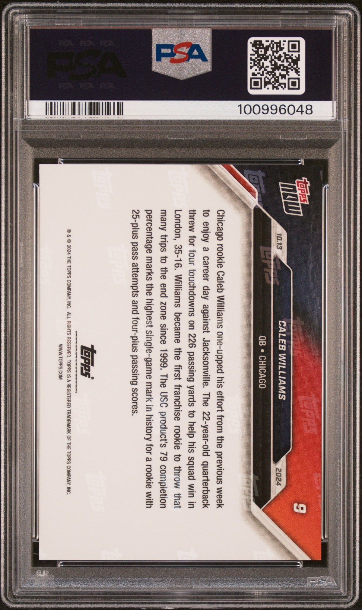 Graded 2024 Topps Now Caleb Williams #9 Rookie RC Football Card PSA 10 Gem Mint