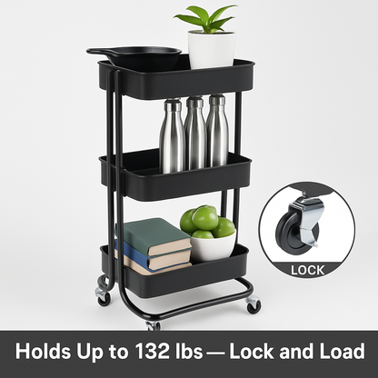 3-Tier Rolling Utility Cart with Mesh Baskets