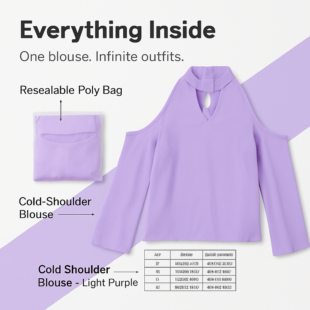 Off-the-Shoulder Blouse with V-Neck and Long Sleeves