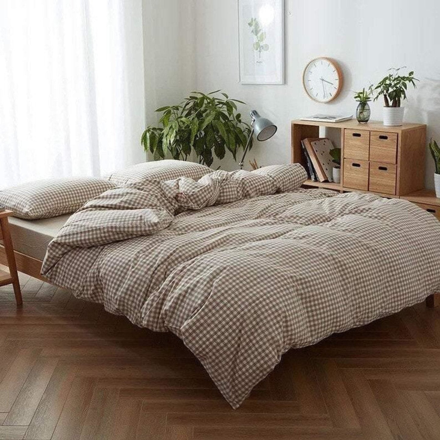 Gingham Bedding Set / Brown