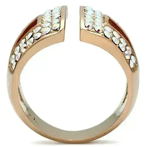 GL222 IP Rose Gold Brass Ring – Aurora Borealis Crystal Statement Piece