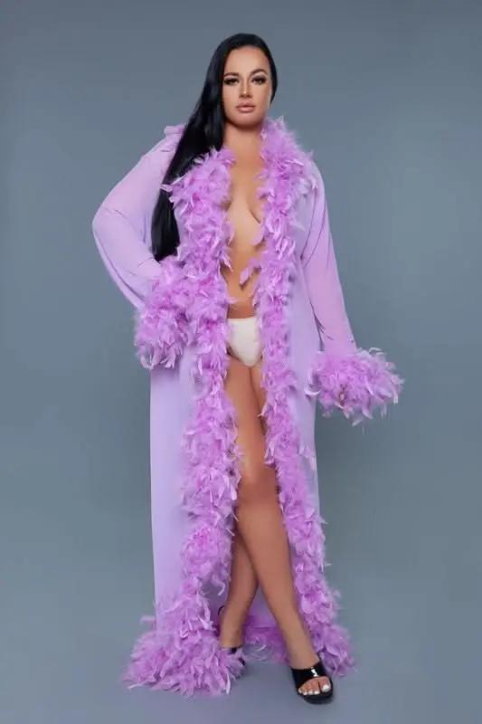 T-Shirts Premium BE WICKED Glamour Boa Feather Trim Robe, Black, One Size - Luxurious Sleepwear