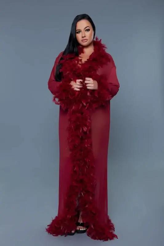 T-Shirts Premium BE WICKED Glamour Boa Feather Trim Robe, Black, One Size - Luxurious Sleepwear