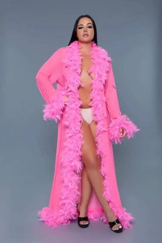 T-Shirts Premium BE WICKED Glamour Boa Feather Trim Robe, Black, One Size - Luxurious Sleepwear