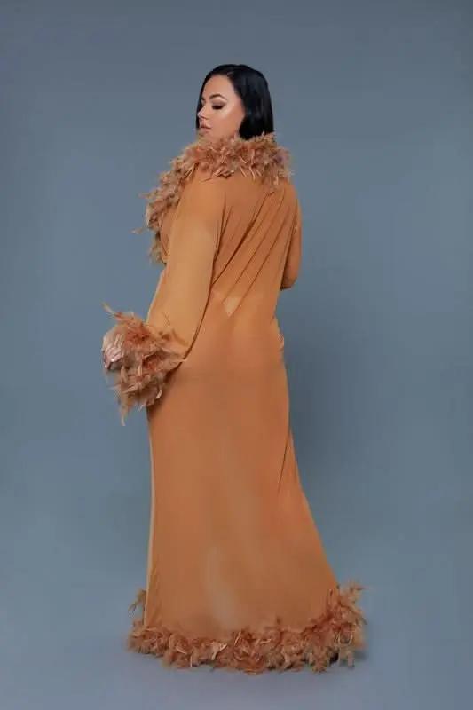 T-Shirts Premium BE WICKED Glamour Boa Feather Trim Robe, Black, One Size - Luxurious Sleepwear