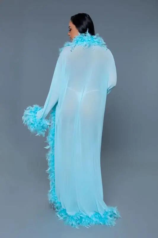 T-Shirts Premium BE WICKED Glamour Boa Feather Trim Robe, Black, One Size - Luxurious Sleepwear