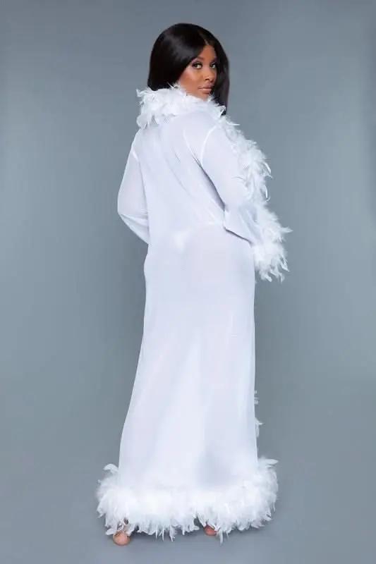 T-Shirts Premium BE WICKED Glamour Boa Feather Trim Robe, Black, One Size - Luxurious Sleepwear