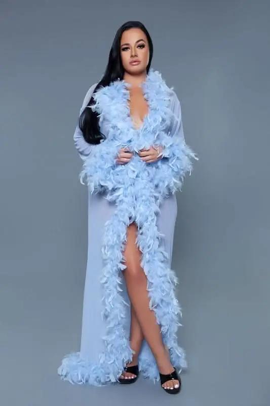 T-Shirts Premium BE WICKED Glamour Boa Feather Trim Robe, Black, One Size - Luxurious Sleepwear