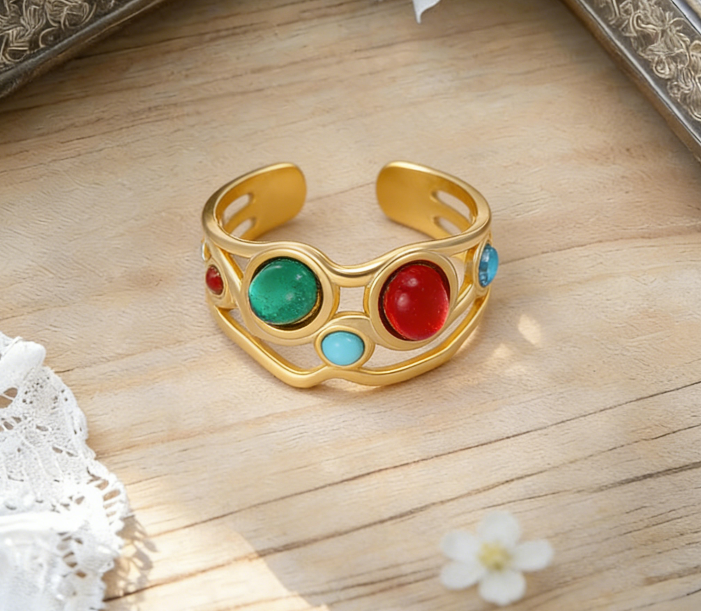 18K Gold Stainless Steel Natural Stone Ring