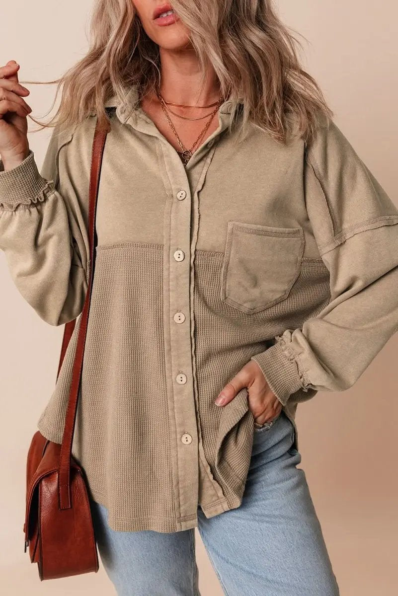 Love Salve Mineral Wash Shacket Women's Loose Fit — Casual Daily Wear