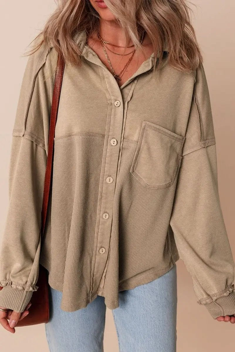 Love Salve Mineral Wash Shacket Women's Loose Fit — Casual Daily Wear