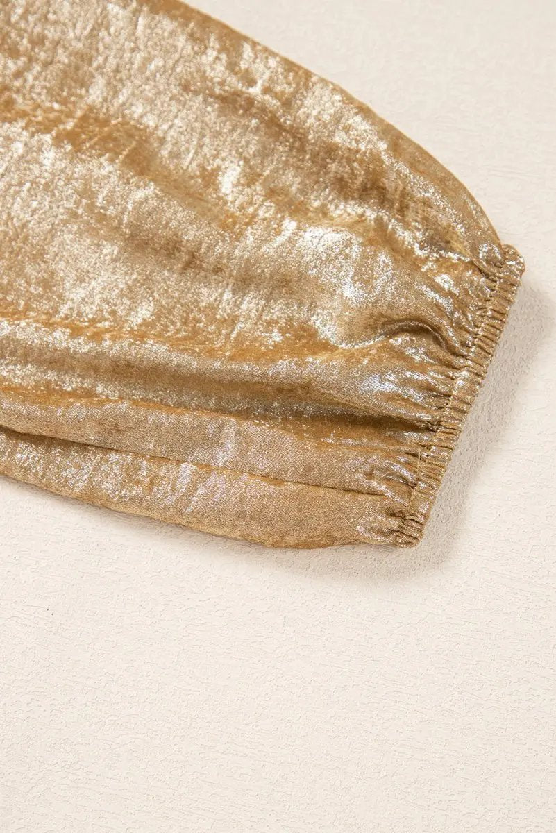 Pants Love Salve Gold Velvet Blouse Women's Daily Elegant Top: Bow Detail, Ruffle Hem