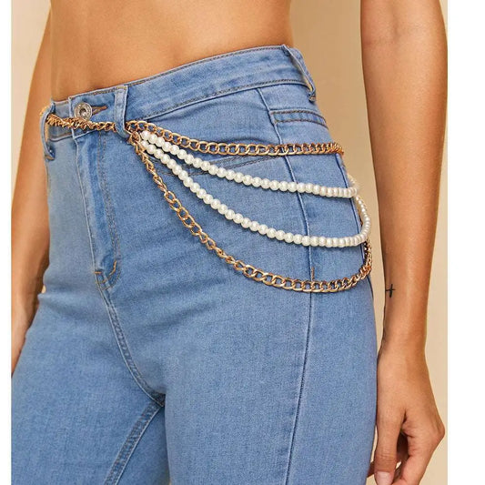 Gold Pearl Jewelry Accessories Waist Chain