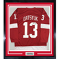 Framed Autographed/Signed Pavel Datsyuk 35x39 Detroit Red Hockey Jersey Beckett BAS COA Holo Only