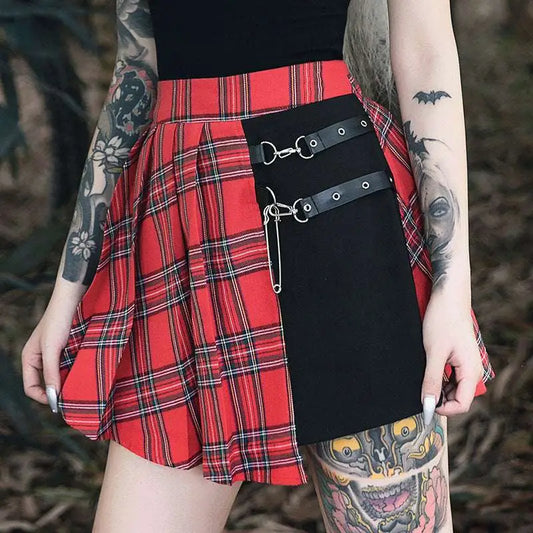 Gothic Pleated Short Skirt with Straps and Hardware