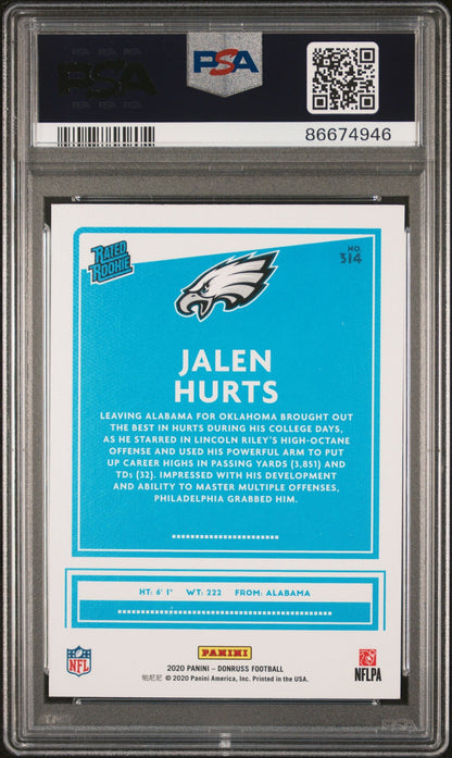 Graded 2020 Panini Donruss Jalen Hurts #314 Canvas Rookie RC Football Card PSA 7 Near Mint