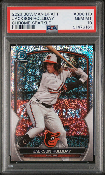 Graded 2023 Topps Bowman Draft Jackson Holliday #BDC118 Chrome Sparkle Rookie RC Baseball Card PSA 10 Gem Mint