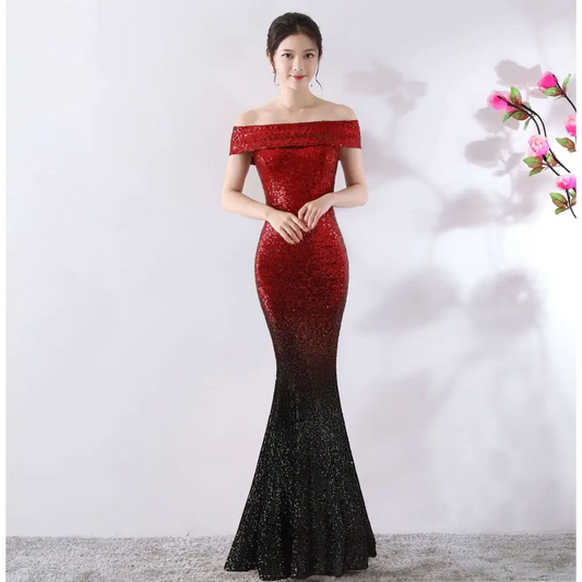 Gradient Sequined Birthday Party Dress Slimming Host Gown