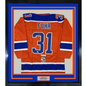 Framed Autographed/Signed Grant Fuhr 35x39 Edmonton Orange Hockey Jersey JSA COA
