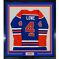Framed Autographed/Signed Kevin Lowe 35x39 "HOF 2020" Edmonton Blue Hockey Jersey Beckett BAS COA