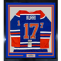 Framed Autographed/Signed Jari Kurri 35x39 Edmonton Blue Hockey Jersey JSA COA