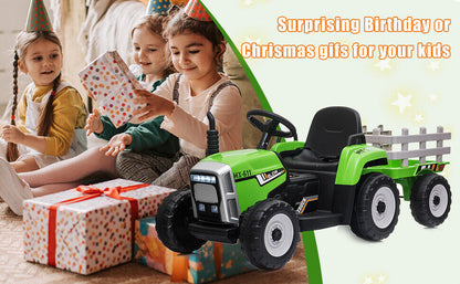 Electric Green Tractor Ride-On Toy for Kids with Remote Control and Trailer - 3 Speed Options