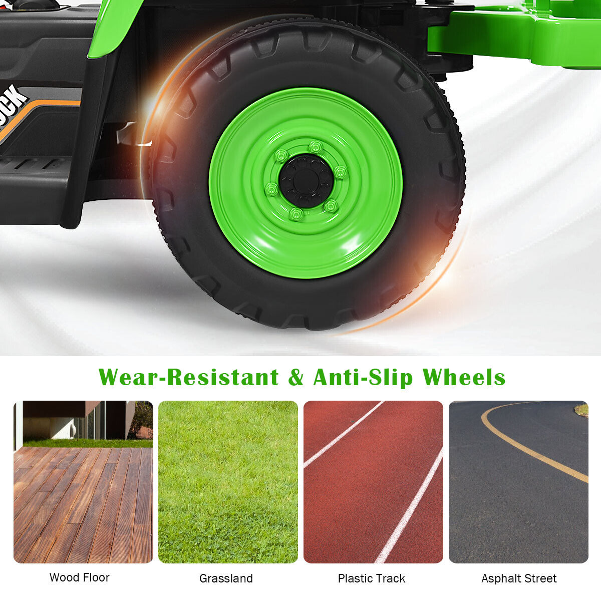 Green 12V Kids Ride On Tractor Trailer with RC Control and Lights