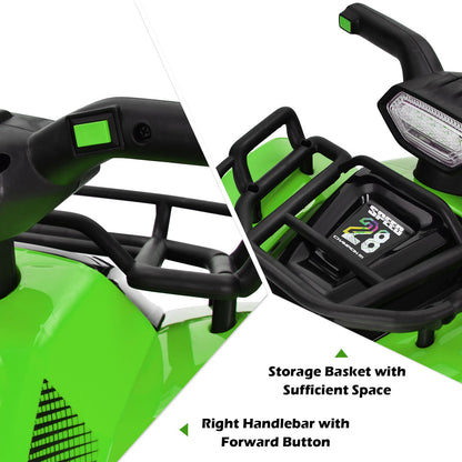Green 6V ATV Quad Ride-On Car for Kids with Music, Horn, and LED Lights