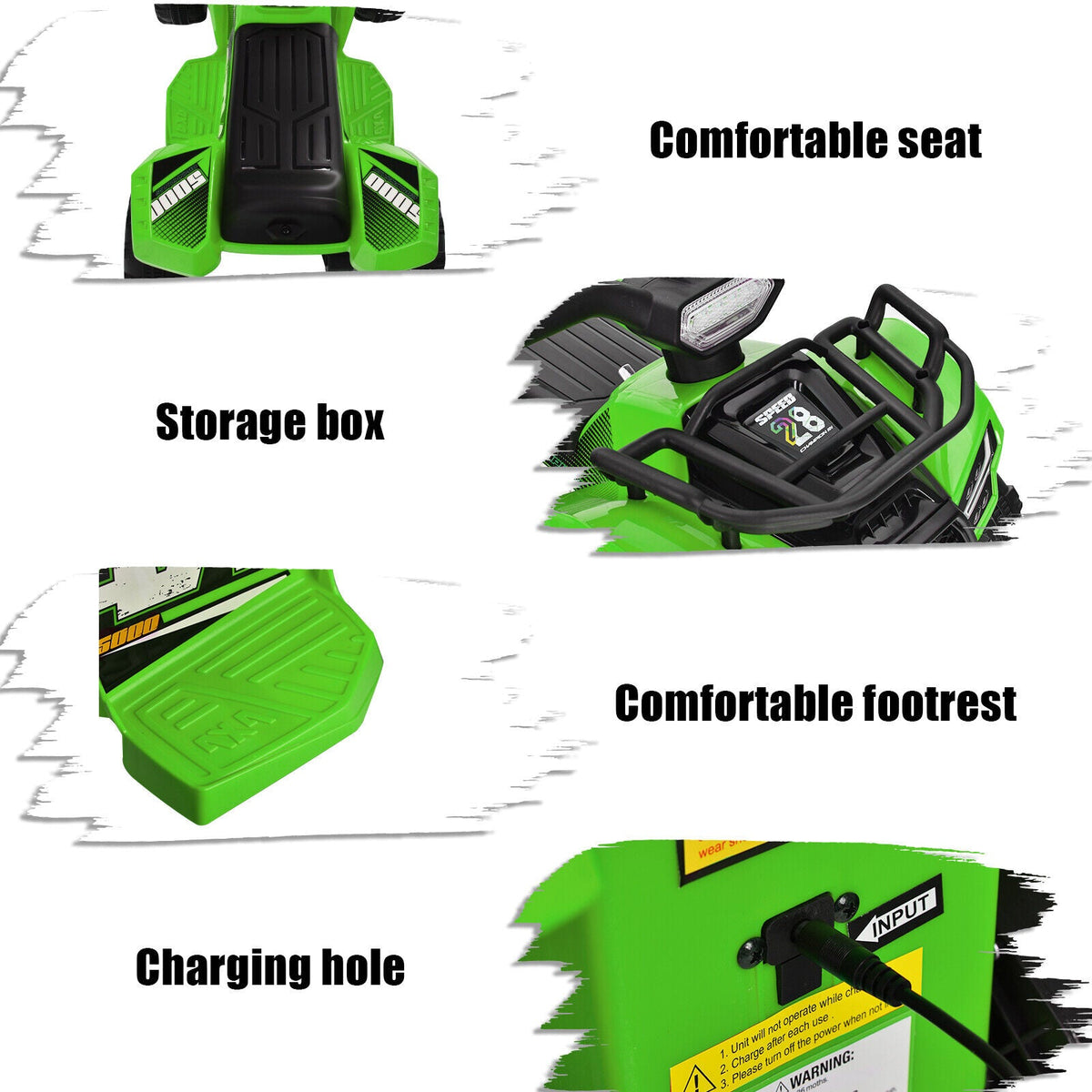 Green 6V Kids ATV Quad Electric Ride On Car with MP3 Player and LED Lights for Toddlers