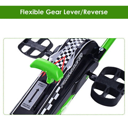 Green Adjustable Seat Pedal-Powered Kids Go Kart with 4 Wheels