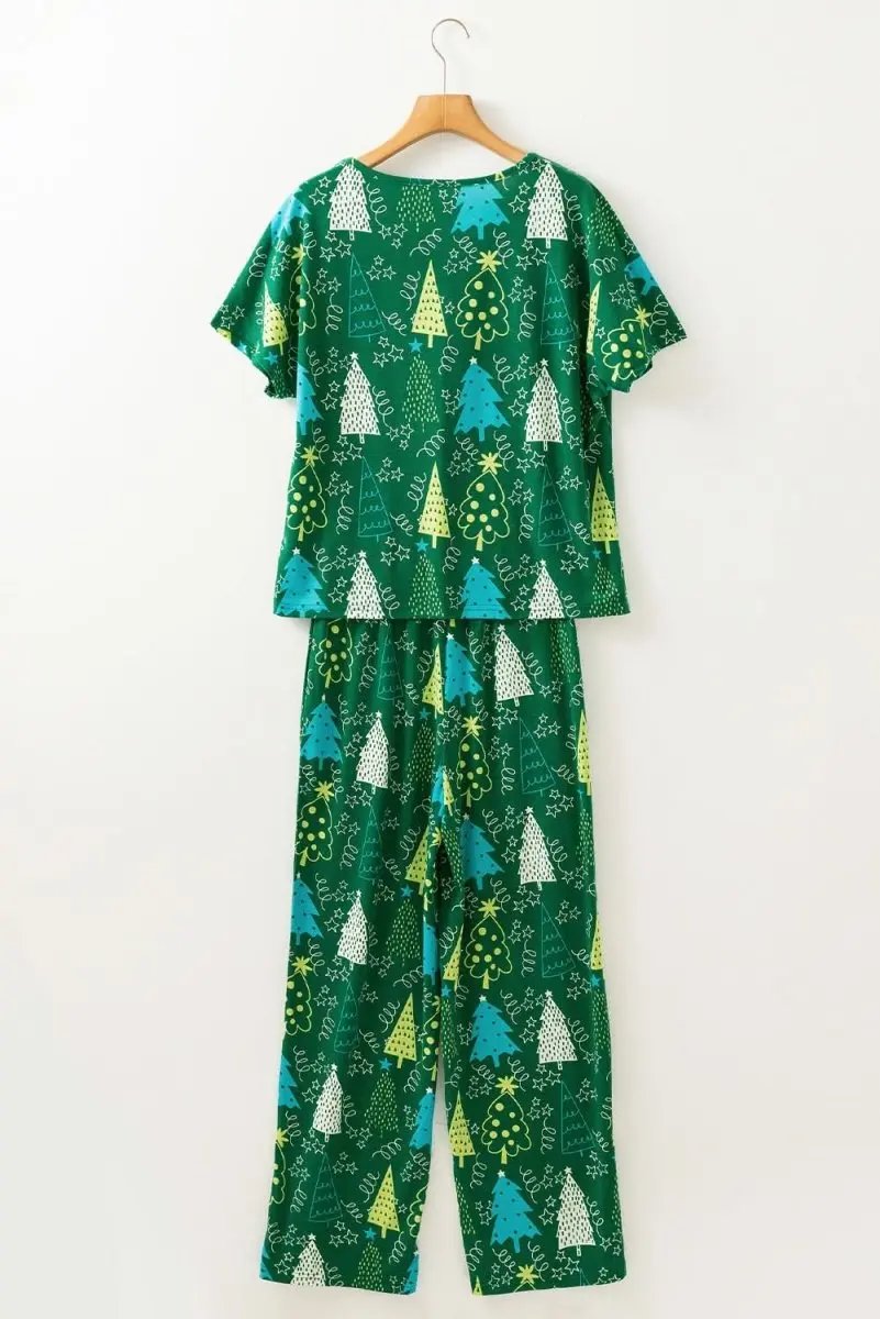 Pants Love Salve Green Christmas Print Women's Loungewear Set Comfy Pajama Set