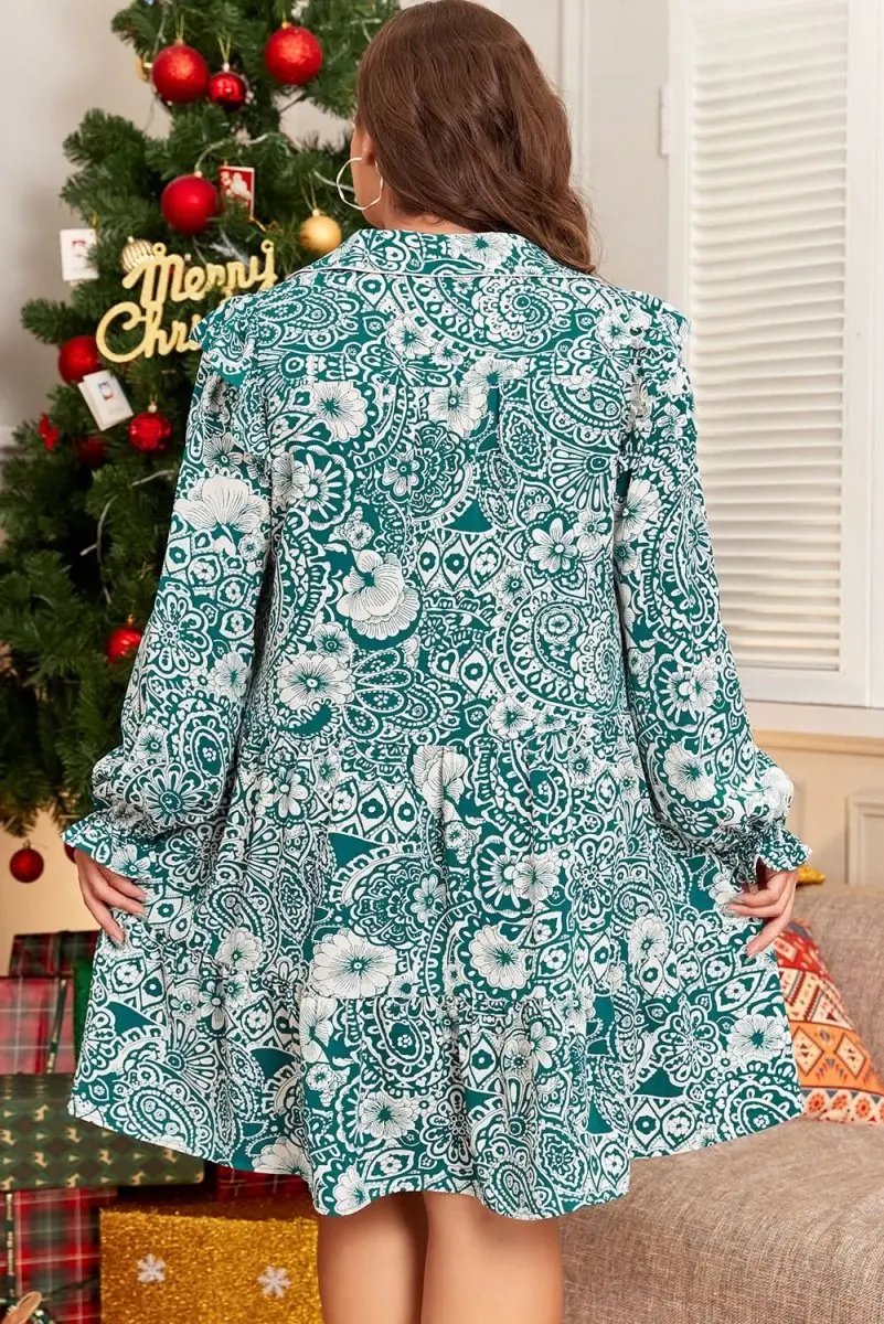 Love Salve Plus Size Green Floral Dress | Polyester