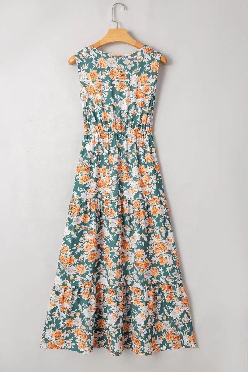 Dresses Love Salve Green Floral Dress Women's Vacation A-Line Dress: Tie Waist, Summer