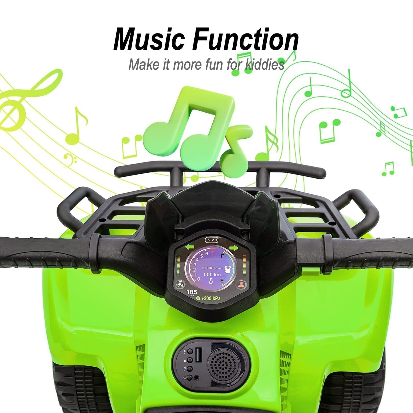 Green Hikiddo Kids ATV 6V Ride On Toy Car with Music for Toddlers