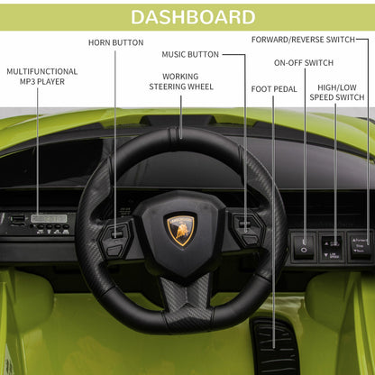 Green Lamborghini SIAN 12V Kids Ride On Car with Remote Control - Rechargeable Toy