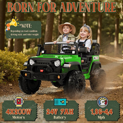 2-Seater Electric Ride-On Jeep for Kids with LED Lights and 24V Battery