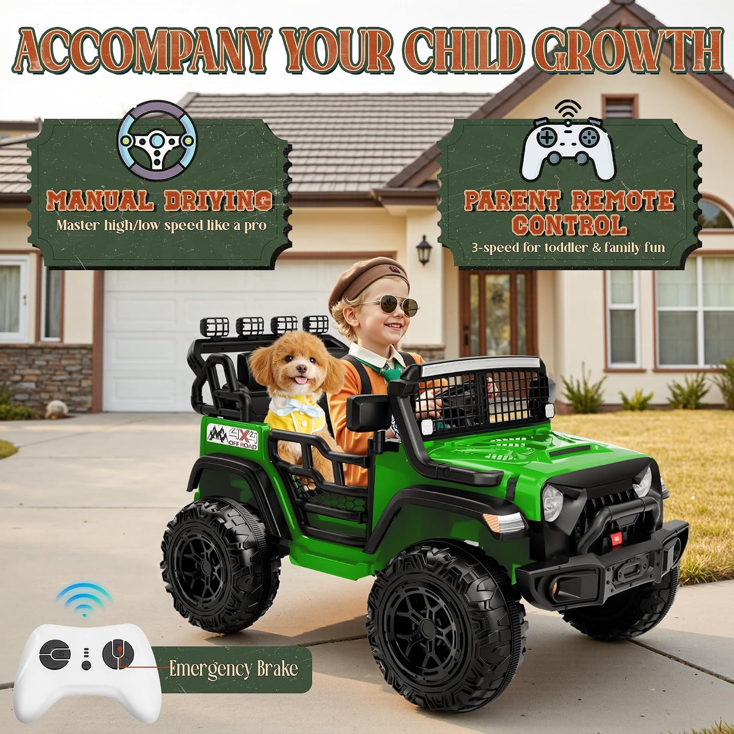 2-Seater Electric Ride-On Jeep for Kids with LED Lights and 24V Battery