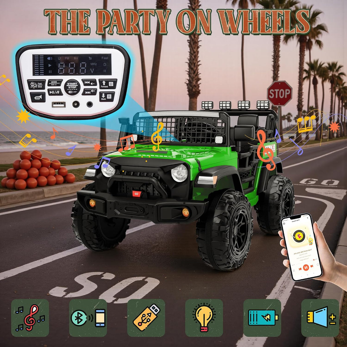 2-Seater Electric Ride-On Jeep for Kids with LED Lights and 24V Battery