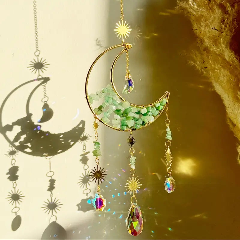 Green Aventurine Crystal Moon Suncatcher