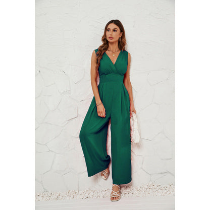 Sleeveless Jumpsuit High Waist Slim Straight Leg Wide