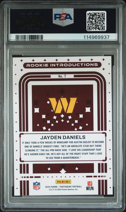 Graded 2024 Panini Photogentic Jayden Daniels #7 Rookie Introductions Rookie RC Football Card PSA 10 Gem Mint