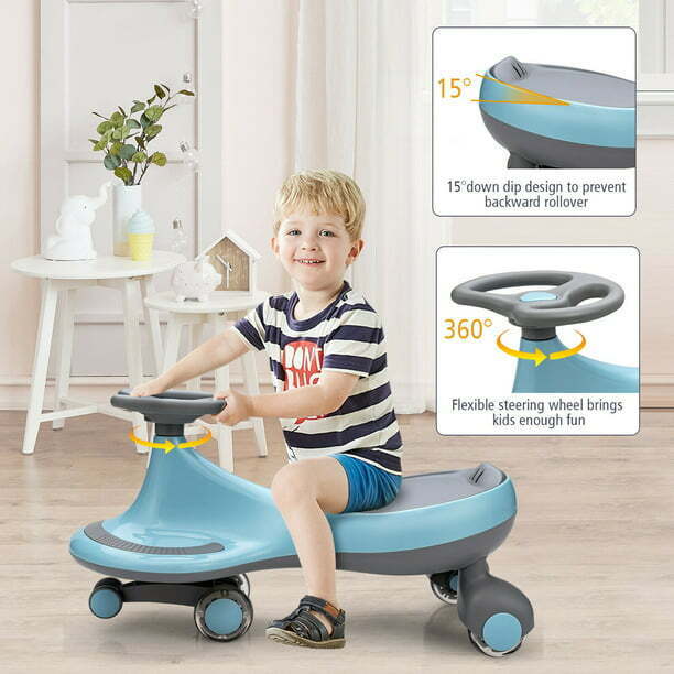 Gymax Kids' Blue Wiggle Car with Flashing Wheels - Fun Ride-on Toy for Toddlers and Kids