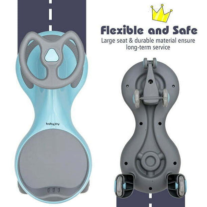 Gymax Kids' Blue Wiggle Car with Flashing Wheels - Fun Ride-on Toy for Toddlers and Kids
