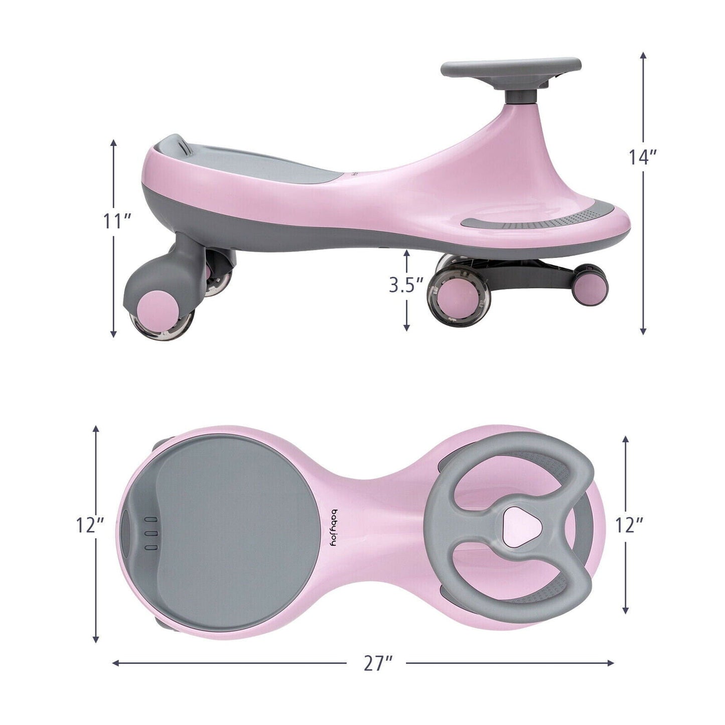 Gymax Pink Wiggle Car Ride-on Toy with Flashing Wheels for Toddlers and Kids