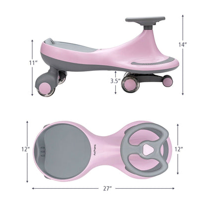 Gymax Pink Wiggle Car Ride-on Toy with Flashing Wheels for Toddlers and Kids