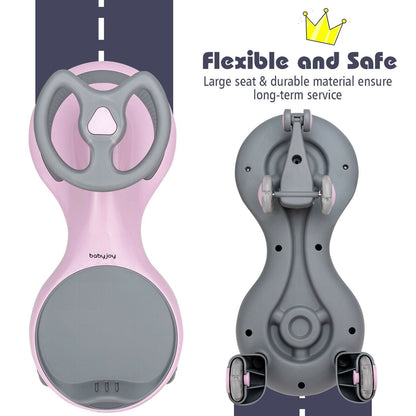 Gymax Pink Wiggle Car Ride-on Toy with Flashing Wheels for Toddlers and Kids