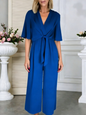 V-Neck Tie-Front Short Sleeve Jumpsuit