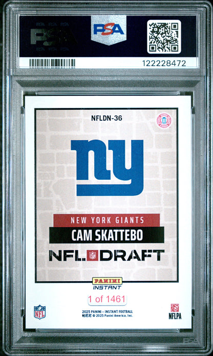 Graded 2025 Panini Instant Cam Skattebo #NFLDN36 NFL Draft Night Rookie RC Football Card PSA 8 Near Mint
