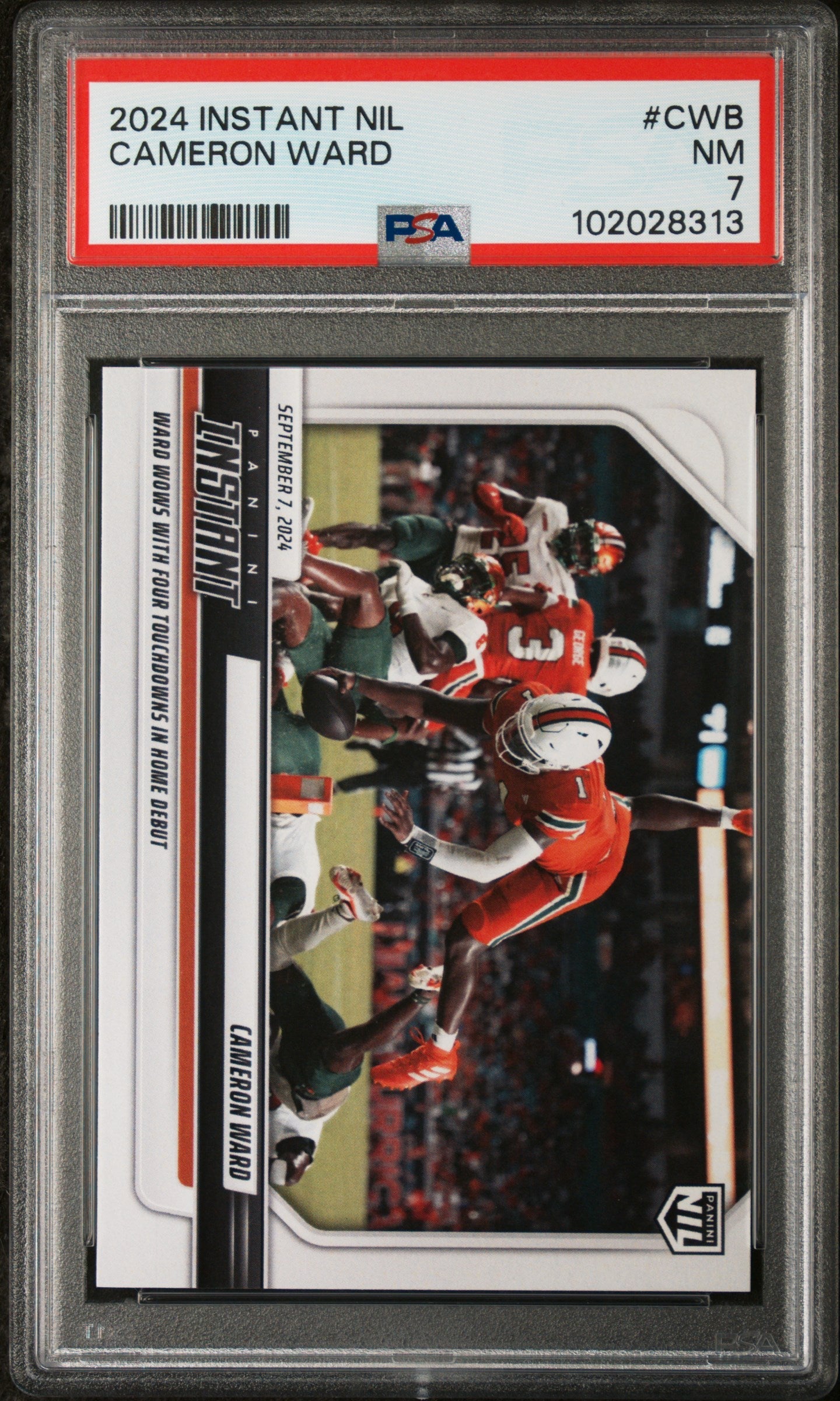 Graded 2024 Panini Instant NIL Cam Ward #CWB Rookie RC Football Card PSA 7 Near Mint