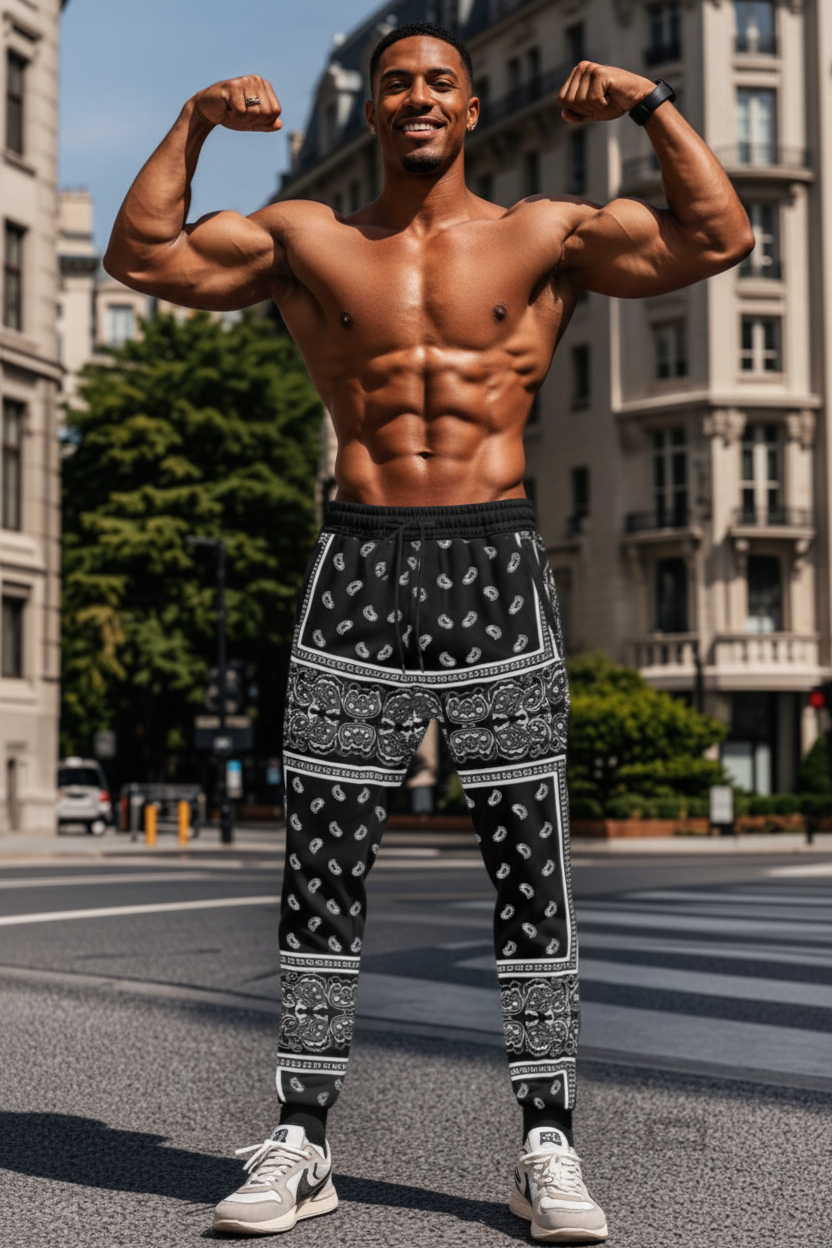 Men's 3D Bandana Print Track Pants - Paisley Streetwear Joggers - Slim Fit Athletic Sweatpants